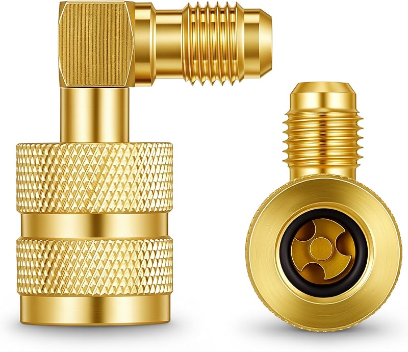 Adaptador anti-retorno para mini split Otoolling 90° SAE 1/4" macho x 5/16" fêmea – Conjunto com 2 unidades