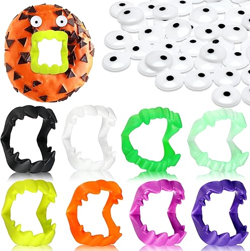 296 a granel de colmillos de vampiro de Halloween, coloridos dientes falsos de plástico para niños, donas de vampiro para Halloween, bolsas de