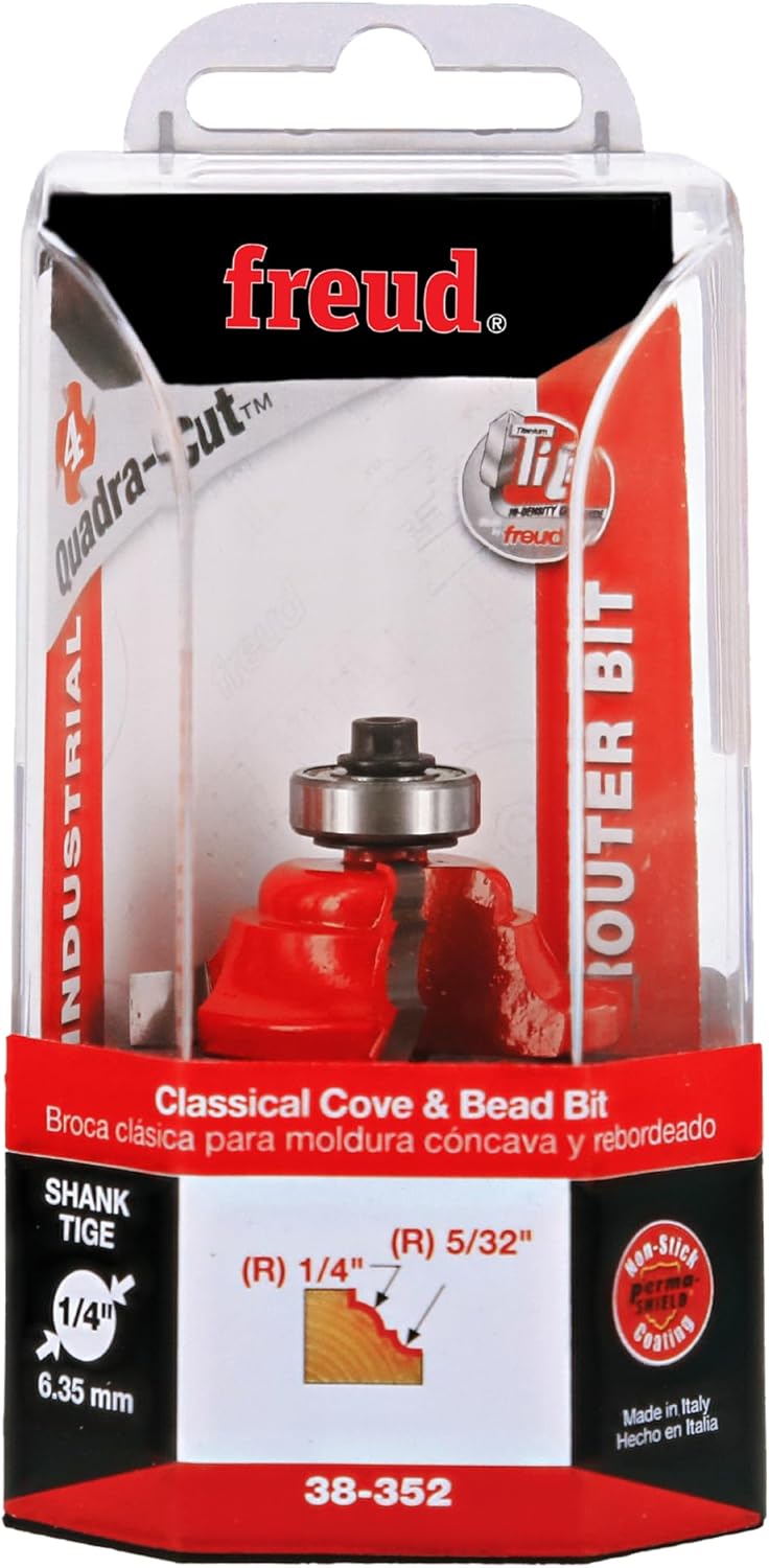 Freud 38-352: 1-1/2" (Dia.) Classical Cove & Bead Bit with 1/4" Shank