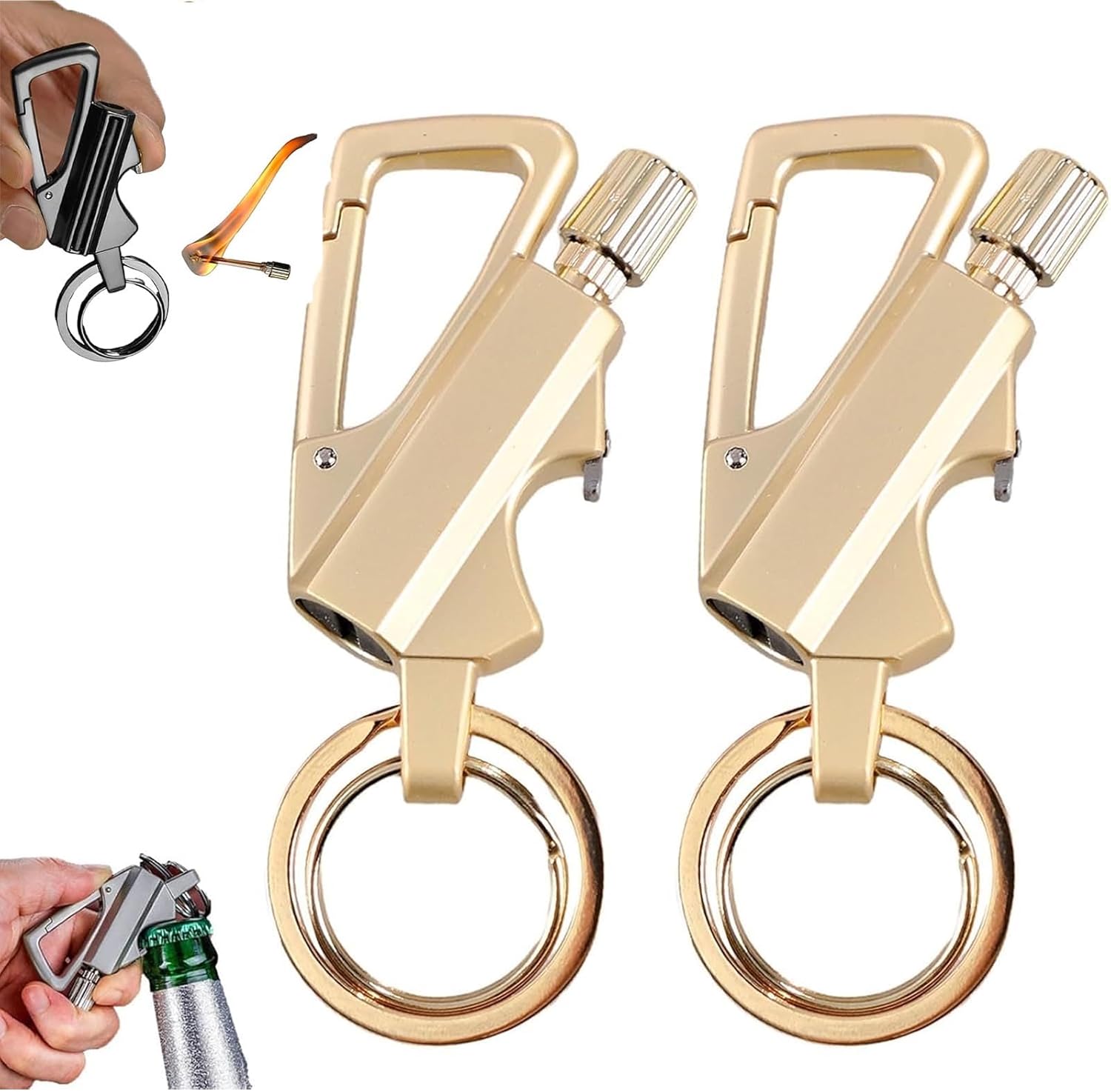 Permanent Match Infinity Lighter, Keychain Lighter with Multitool Bottle Opener, Waterproof & Reusable, Windproof for Outdoor Camping Survival Hiking (BK+GD+SL)