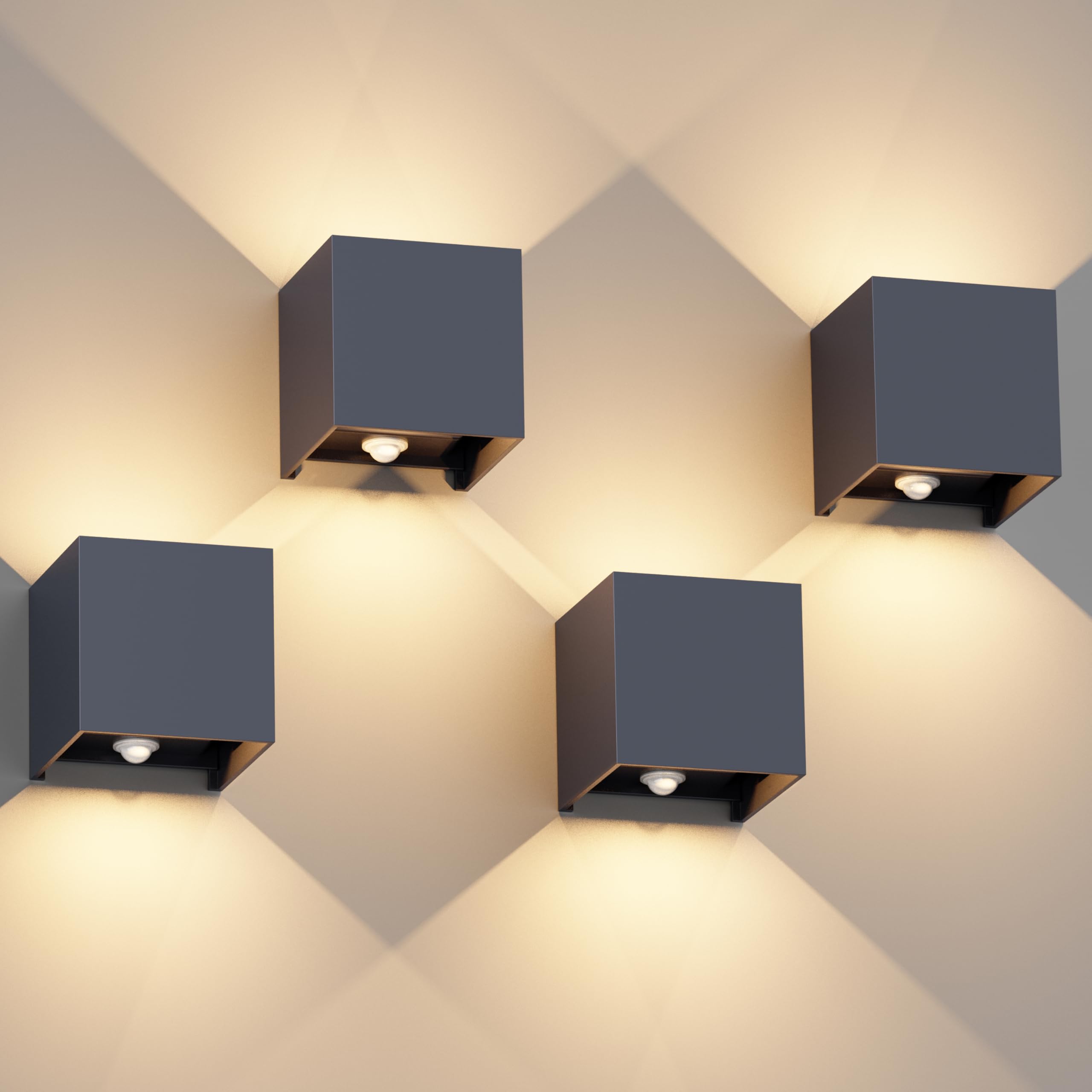 Klighten 4PCS Applique Murale Extérieur avec Détecteur de Mouvement 12W,IP65 Éclairage Mural extérieur/intérieur avec Angle de Faisceau Réglable, Applique Murale Up Down,3000K,Anthracite