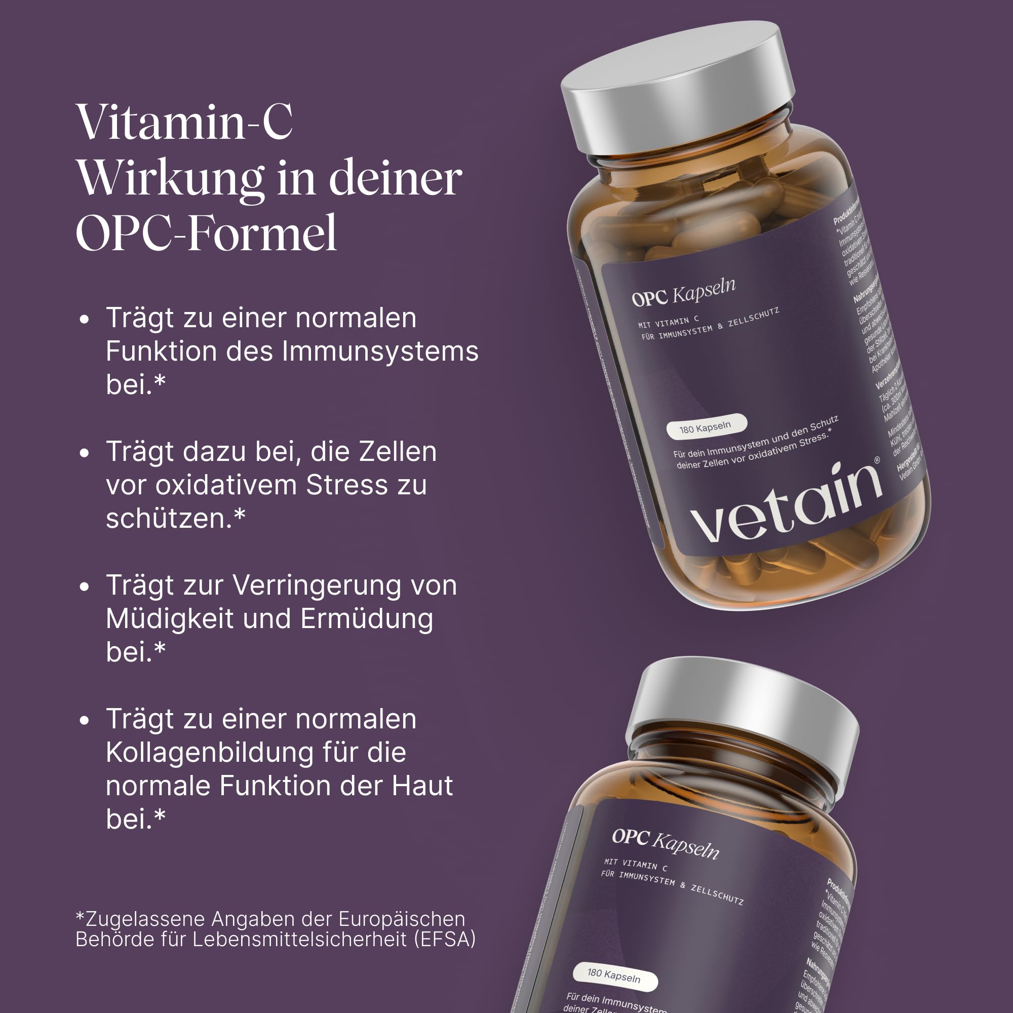 VETAIN OPC Traubenkernextrakt - 180 Kapseln - hochdosiert 800mg Extrakt mit Vitamin C & Resveratrol - HPLC laborgeprüft - aus französischen Trauben - vegan & produziert in Deutschland