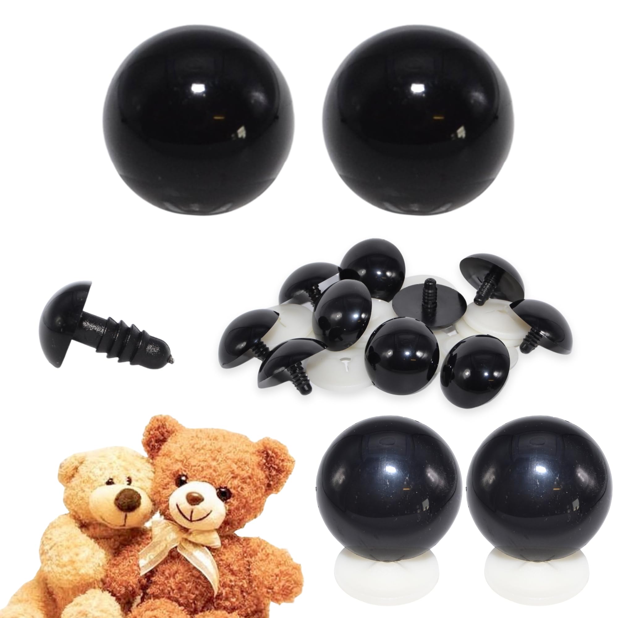 celloexpress Solid Black Eyes with Plastic Backs - Safety Eyes for Soft Toy or Teddy Bear Making - 55mm, Pack of 1 Pair — image 1