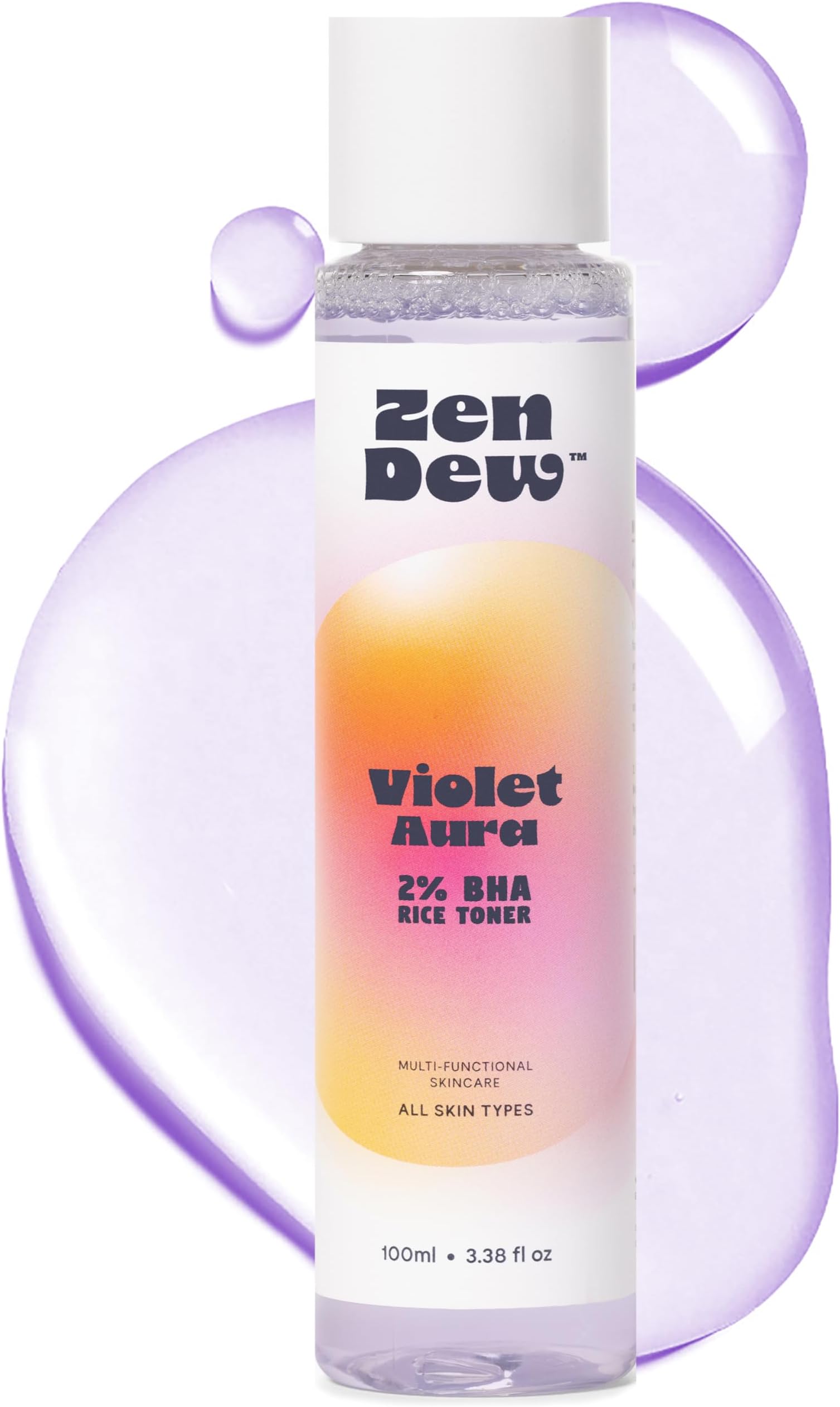 Violet Aura - 2% BHA Exfoliating Toner with Salicylic Acid for Sensitive Skin. Gentle, Hydrating Formula. 2% Niacinamide, Rice Extract & Azulene. Glass Skin, Smoother Texture & Barrier Support
