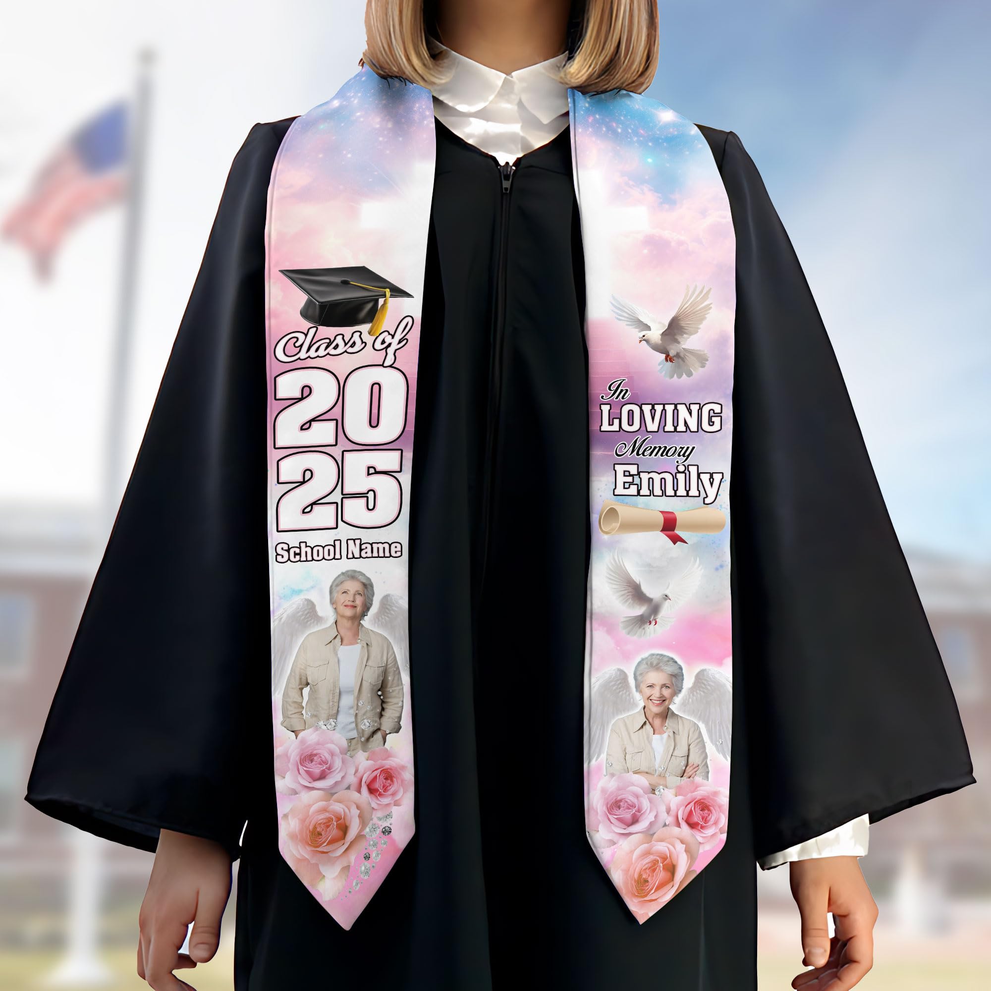 MonkeyVan Custom Memorial Graduation Sash 2025, Personalized Memorial Graduation Stole, Custom Graduation Sash with Tribute S215