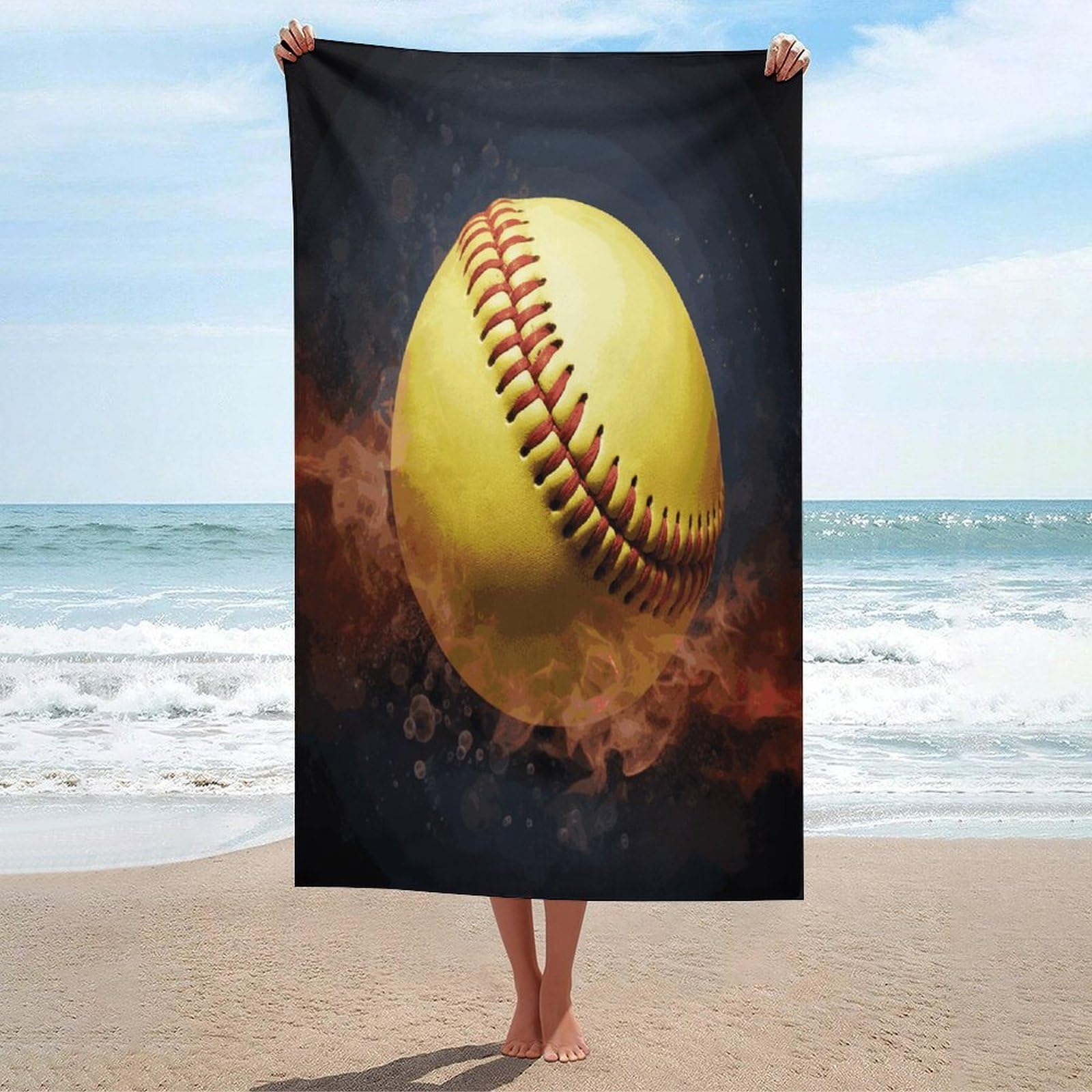 ADFGYERH Softball Bath Towels Unisex, Beach Towel Lightweight Quick Dry, Bath Towel for Travel Sports Pool Swimming Bath Camping Yoga Adults130x80cm