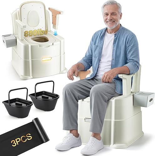 Cómoda de cabecera resistente de 880 libras, silla portátil 3 en 1 para ancianos y adultos, inodoro nocturno con luz de movimiento, silla de sofá