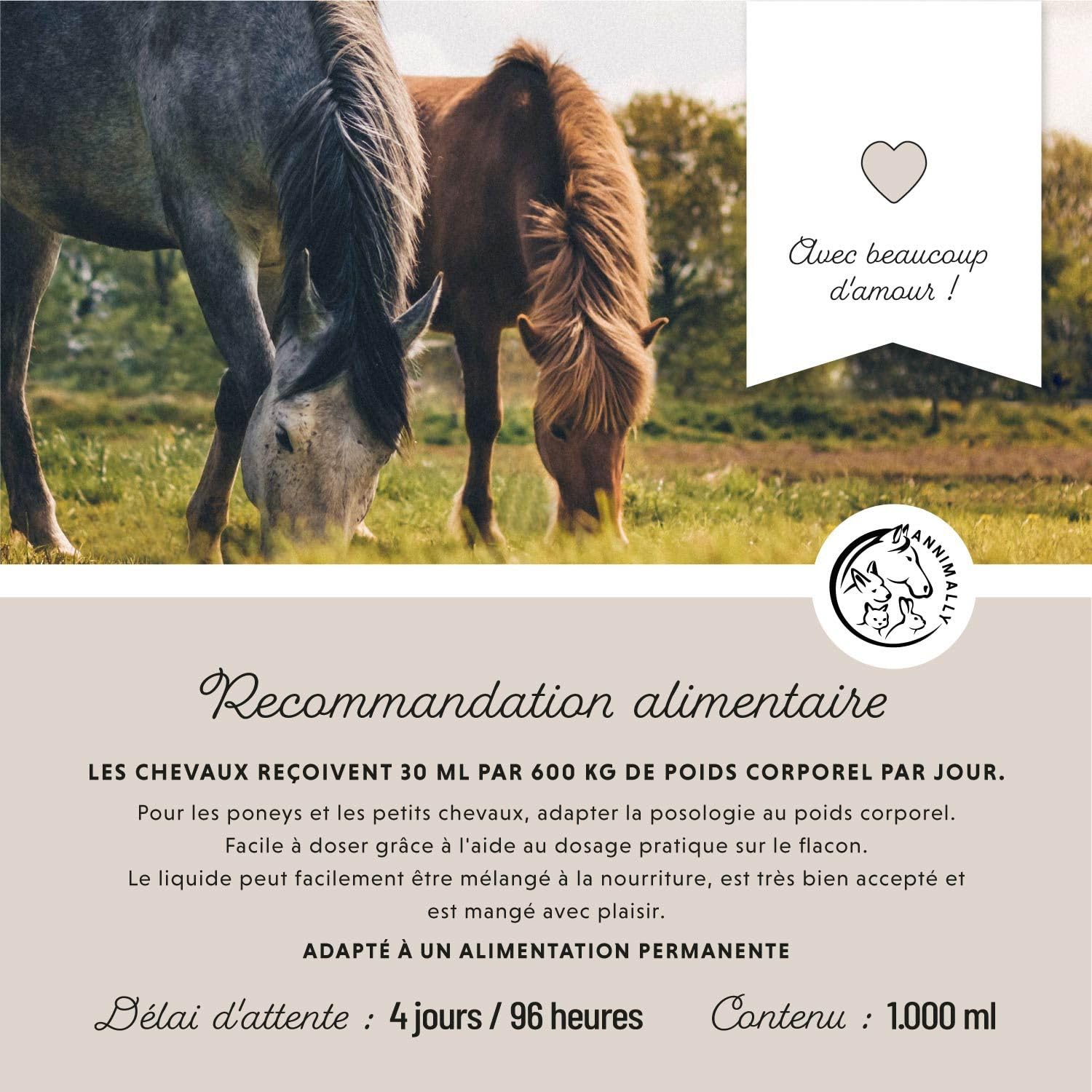 Annimally Liquide pour Articulation Cheval 1000 ML avec Griffe du Diable, Glucosamine et MSM – Renforcement Articulaire