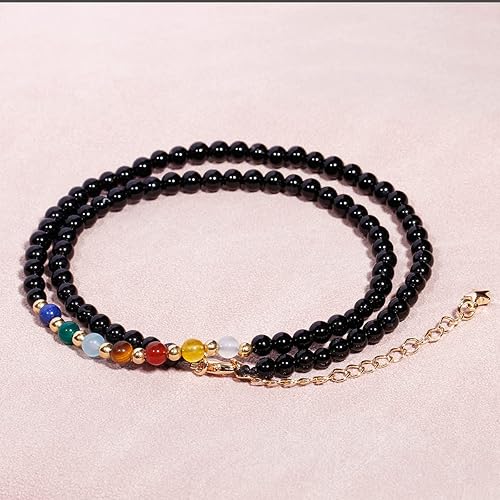 Miniatura 7 de Jewever Gargantilla con cuentas de 7 chakras para mujer, cristales curativos y piedras preciosas de ágata negra, joyería de equilibrio de yoga
