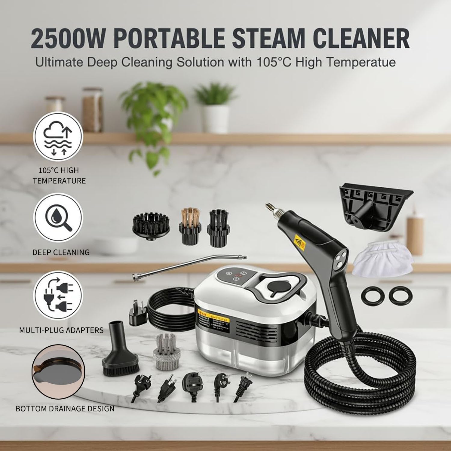 Parownica do silników samochodowych o mocy 2500W, 6 regulowanych ustawień | Szybkie nagrzewanie w 15 sekund, do silników samochodowych, sprzętu AGD, klimatyzatorów i okapów kuchennych