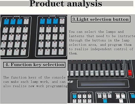 Dmx Controller, Dmx 512 Console, Dj Disco Lighting Controller,Professional Stage Lights Control Light Mixers,Stage Lighting Console Controller Panel for Party, Ktv, Bar