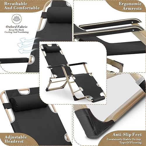 Miniatura 4 de Athena Collection Zero Gravity - Juego de 2 sillas reclinables para exteriores, 26 pulgadas de ancho, sillas reclinables con reposacabezas y