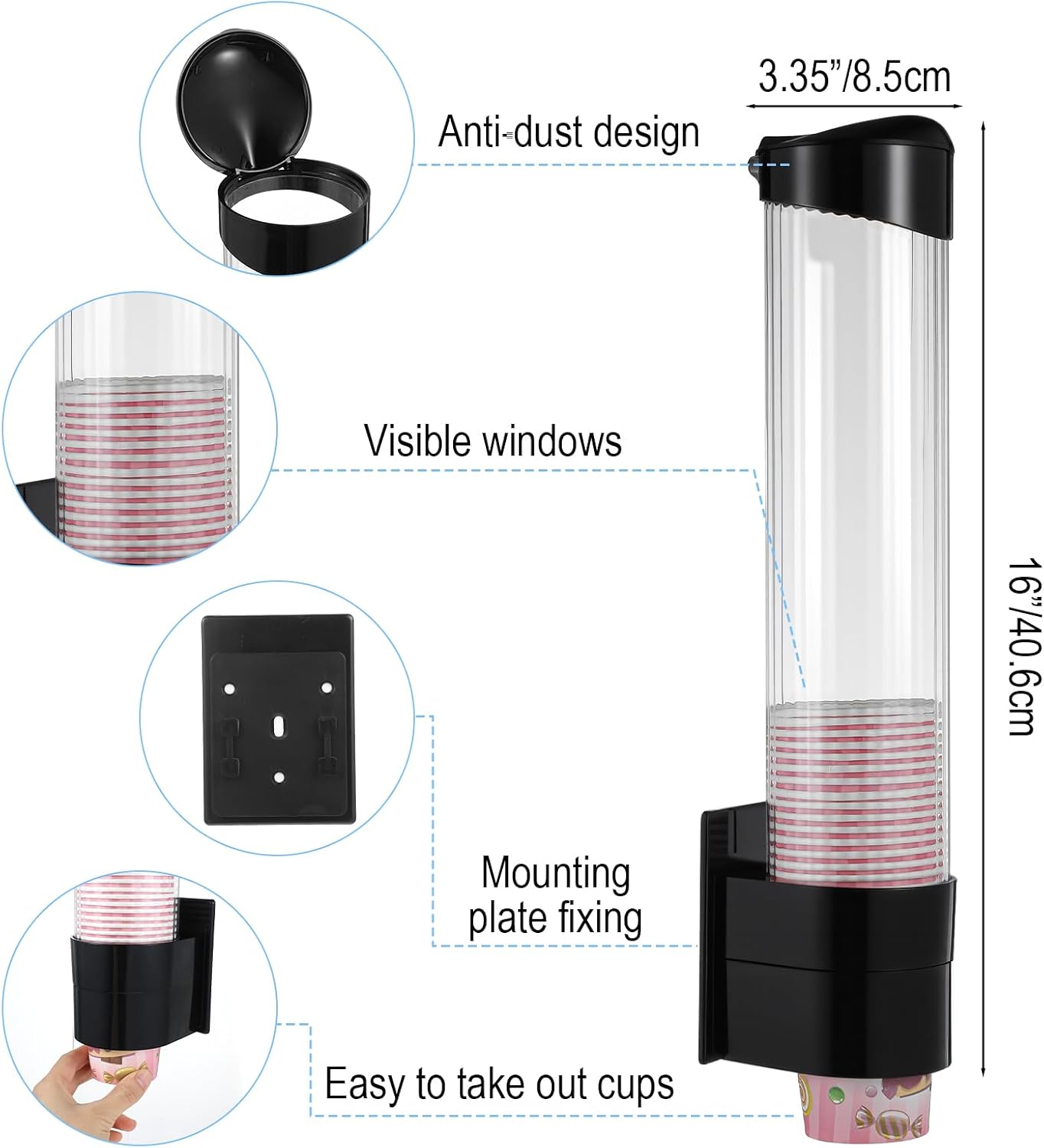 Paper Cup Dispenser Wall Mount Water Cooler Cup Holder for Water Dispenser