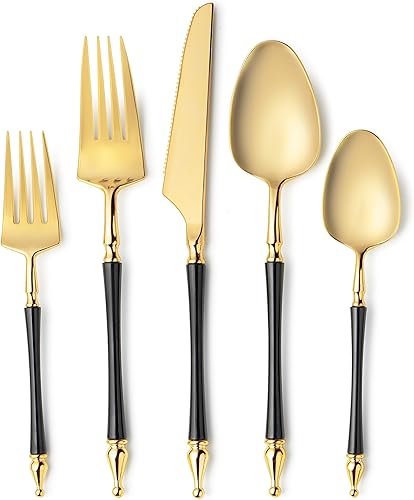 Miniatura 7 de Juego de cubiertos de plástico desechable, colección sofisticada con purpurina plateadadorada, juego de cubiertos - 40 piezas, servicio para 8