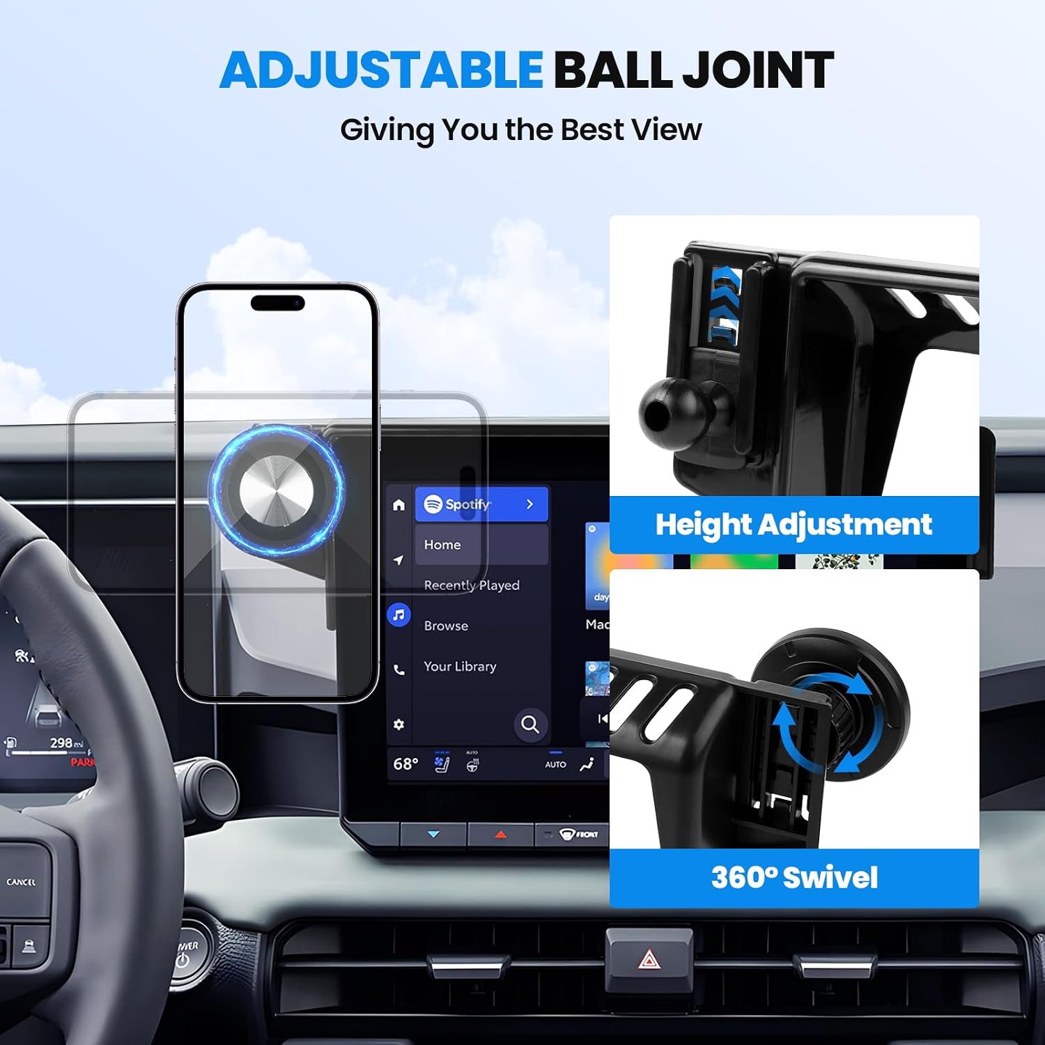 Karltys Magnetic Phone Holder Compatible with Toyota RAV4 2026 LE SE XLE Premium Woodland 10.5-Inch Screen, Dashboard Screen Phone Mount with Magnetic & Clip-on Holders, Not for 12.9-Inch image 5