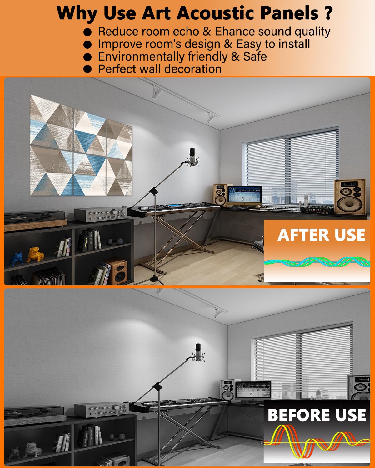 Snapklik.com : BUBOS 6 Pack Art Acoustic Panels,Self Adhesive Sound ...