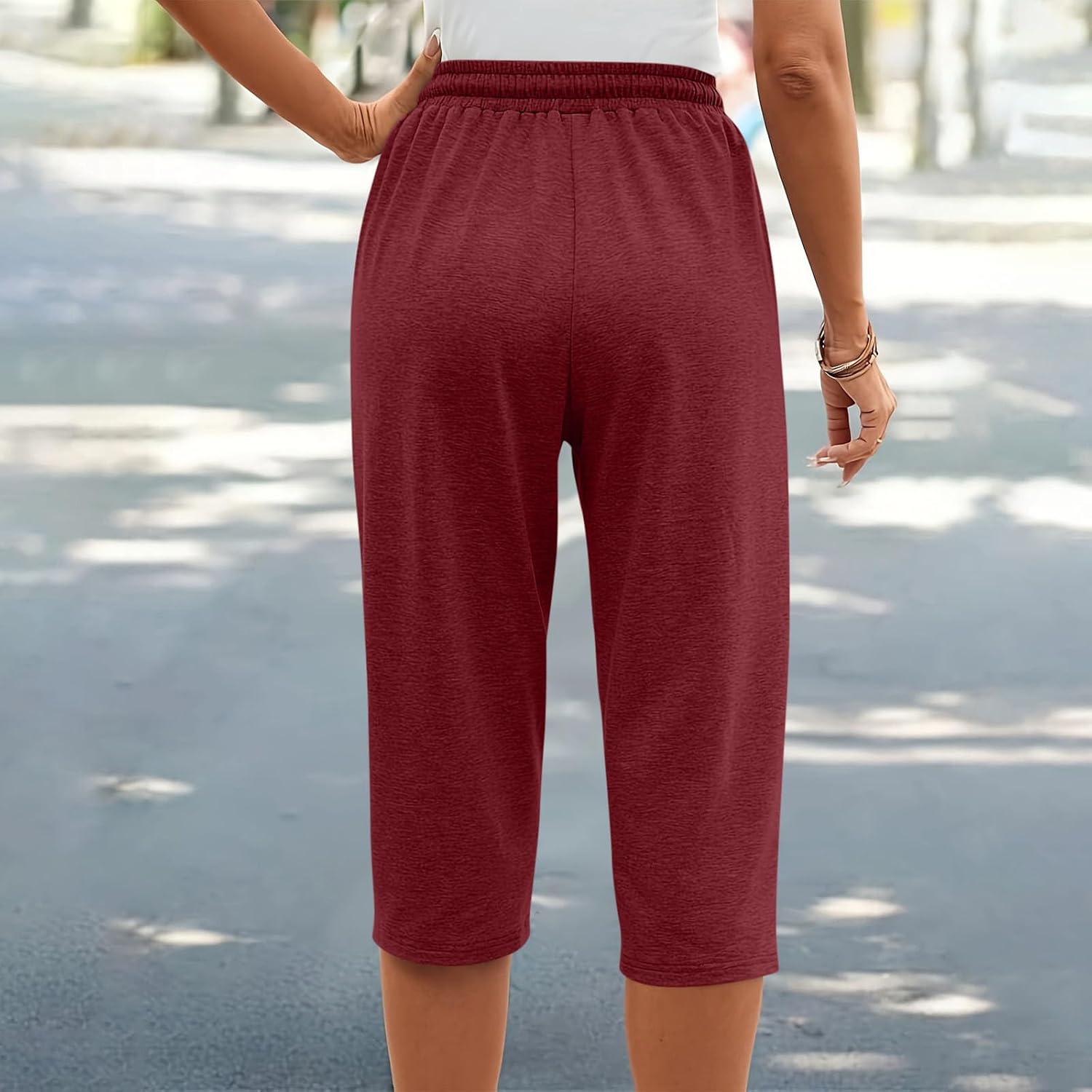 Wide Leg Capris for Women Breathable Elastic Waist Drawstring Straight Capri Spring Beach Casual Beach Pants