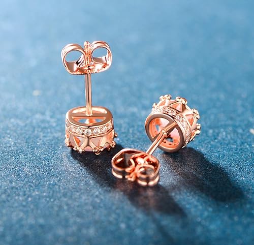 Miniatura 4 de MDFUN Aretes redondos de piedra natal con corona brillante chapada en oro rosa de 0236in