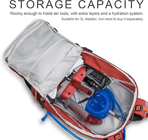 Miniatura 9 de Unigear Mochila de hidratación para esquí, snowboard de 30 litros, bolsa de viaje de poliéster 900D, mochila resistente al agua para esquí,