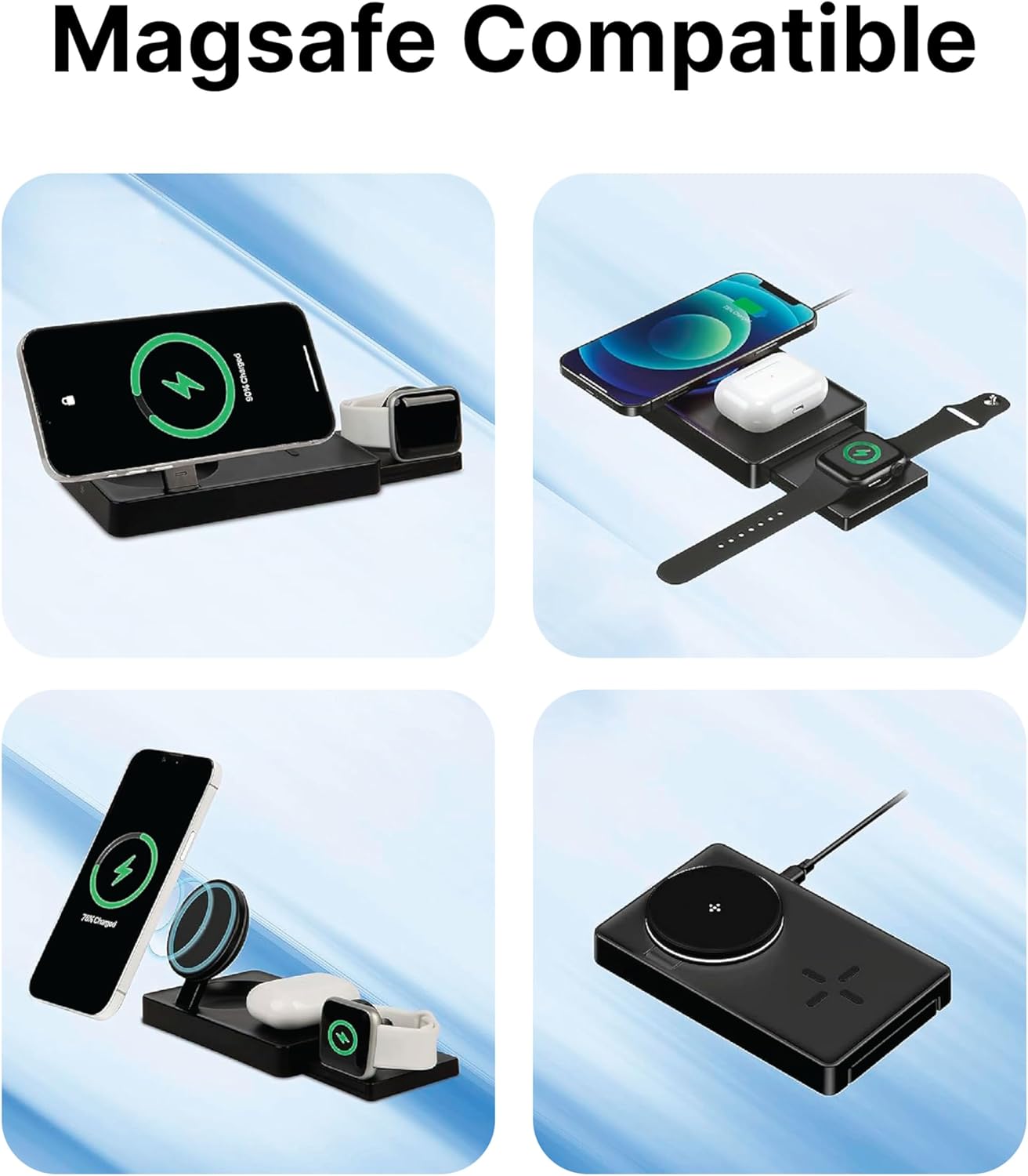 3 in 1 Foldable Fast Magnetic Wireless Charging Station, AllCharge Max by It’s Just Smart, Travel Charger for iPhone 15 14 13 12 11 Pro Max, Apple Watch 8 7 6 5, Airpods, Samsung Galaxy S24, Android