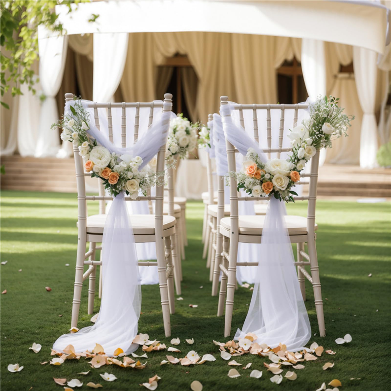 2 Stück Tüll Stuhlschleifen Schleifenband Chiffon Stoff Stuhllehne, 20×250cm Stuhlhussen Dekoband Weisser Tüll Deko Schleife Stuhl für Hochzeit, Kindergarten (10 Set,chihe)