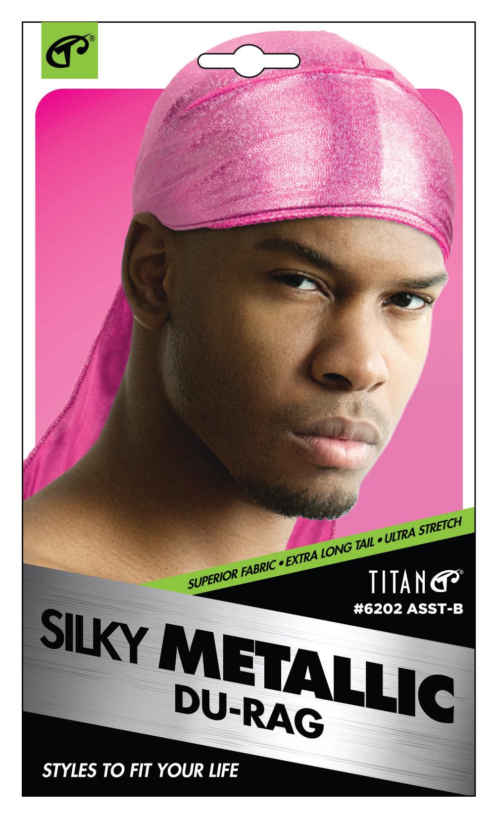 Titan SILKY METALLIC DU RAG HOT PINK Silk Durag for Men Satin Durag Extra Long Tail Ultra Stretch