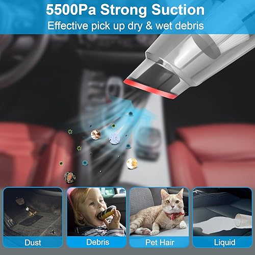 Miniatura 3 de CarCome Aspiradora de coche de alta potencia mejorada 2023, aspiradora portátil, aspiradora de automóvil húmeda y seca con cable de 10 pies,