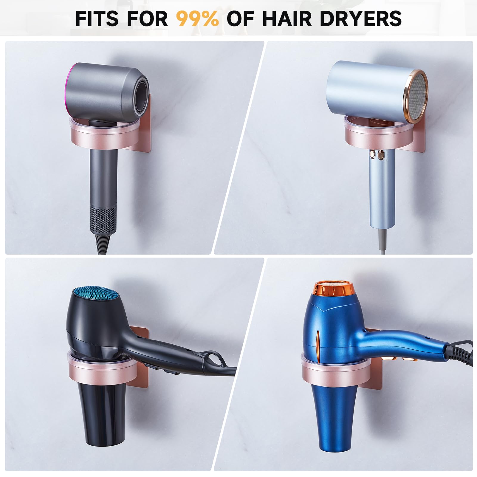 Soporte para secador de pelo montado en la pared, organizador adhesivo para secador de pelo, almacenamiento de herramientas de pelo para baño y salón, accesorios de baño que ahorran espacio, diseño