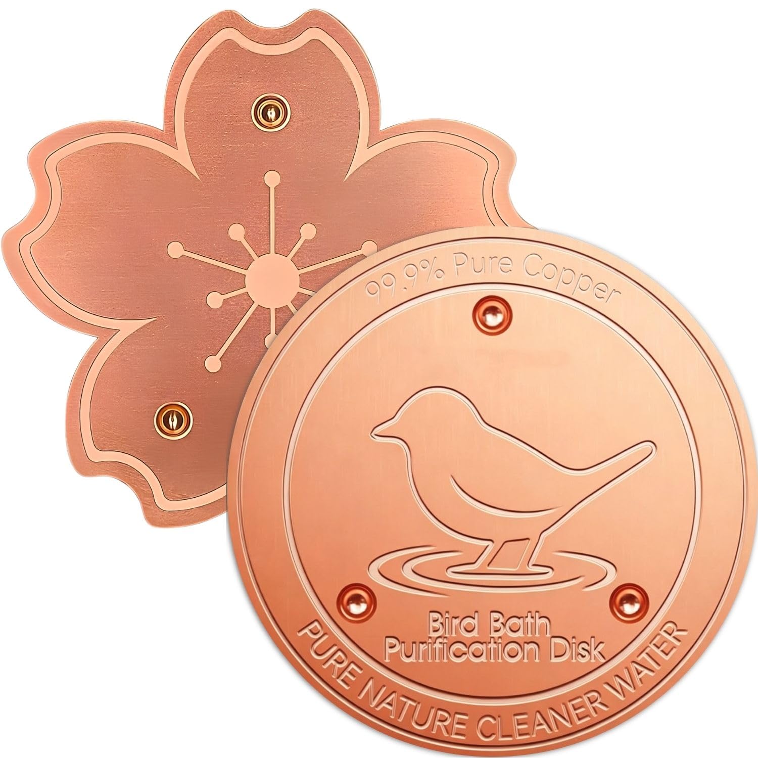 Issimober 2PCS Pure Copper Bird Bath Clean Disk, for Outdoor Bird Bath Bowls & Fountains Way to Keep Water Cleaner Flower Design Copper Bird Bath Cleaner Uinversal Fit