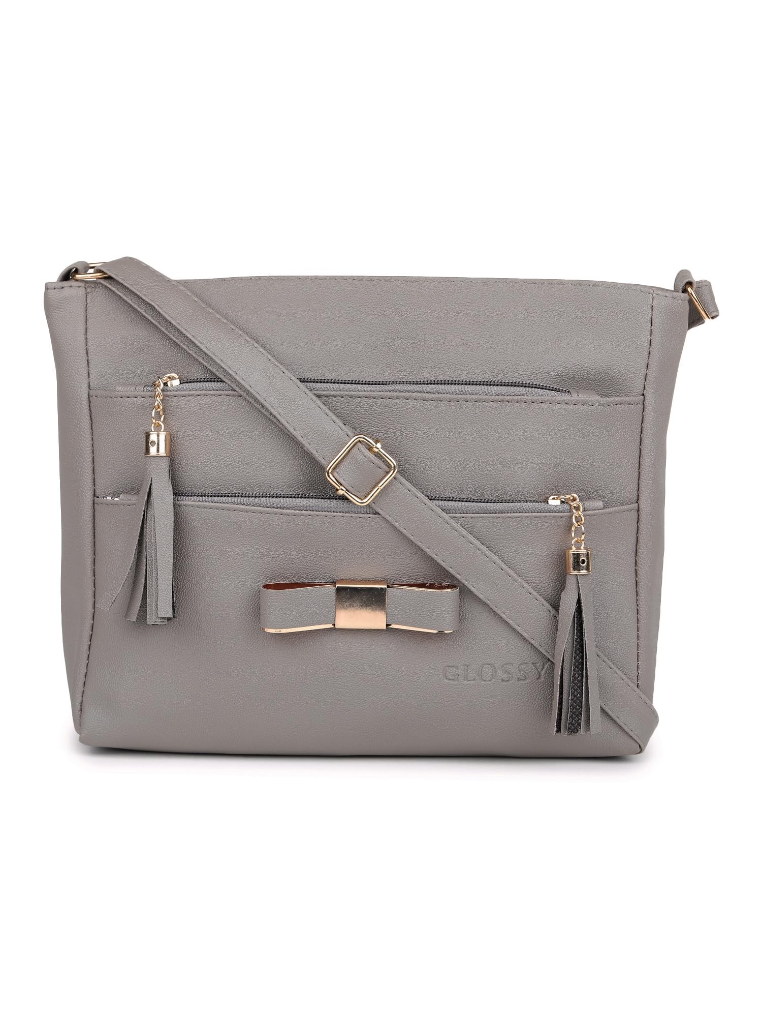 Women/Girl's Sling Bag With 5 Zippers, Khaki