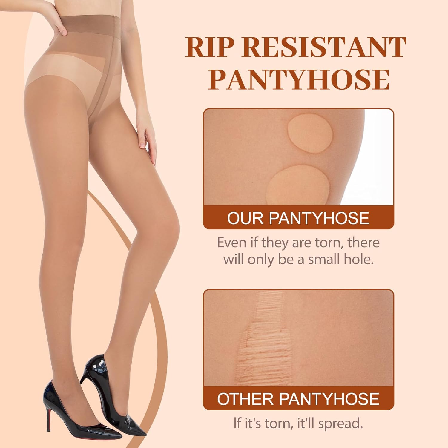 2 Pairs T-Crotch Rip Resistant High Waist Pantyhose with Reinforced Toes 10 Denier Ultra Thin Sheer Tights for Women - Image 4