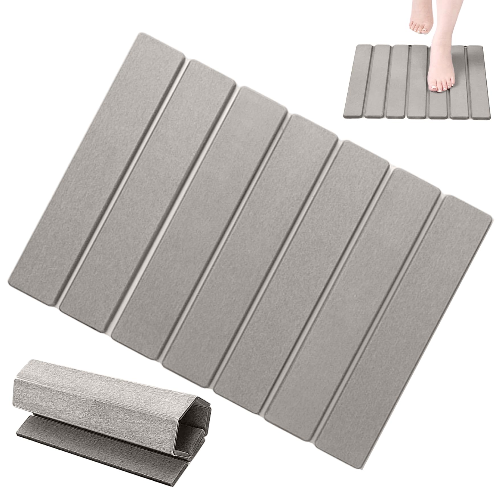 Alfombra de baño de Piedra de diatomita, Alfombra de Ducha de Piedra de Secado rápido de 16x12 Pulgadas, de baño no Deslizante Plegable para el Piso de la Ducha de la Cocina, Gris Claro