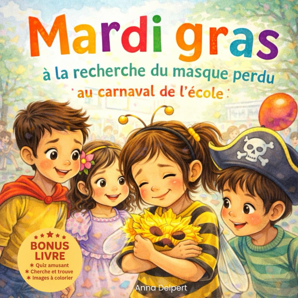 Mardi gras, à la recherche du masque perdu au carnaval de l’école: Album jeunesse de Mardi gras au carnaval de l’école, avec cherche et trouve, coloriages, quiz et labyrinthe