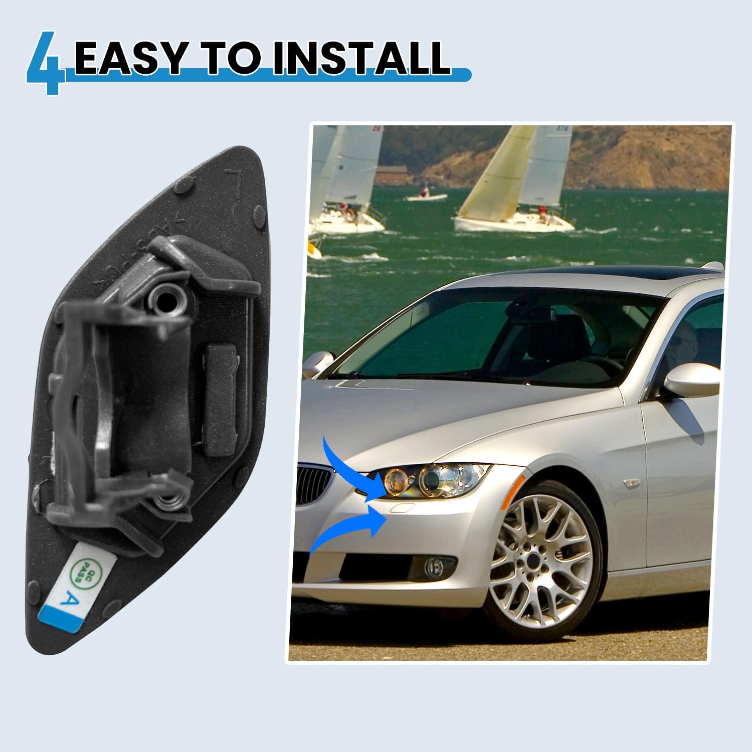 Front Bumper Headlight Washer Nozzle Cover Cap Painted for BMW E92 E93 328i 335i Coupe Convertible 2007-2010 61677171659 61677171660 (White,Painted Left Driver Side)