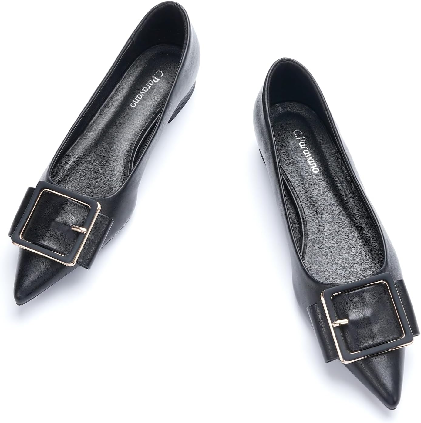 Women’s Pointed Toe Square Buckle Flats Elegant Slip-On Ballet Flats Comfortable Dressy Shoes for Work Party Daily Wear