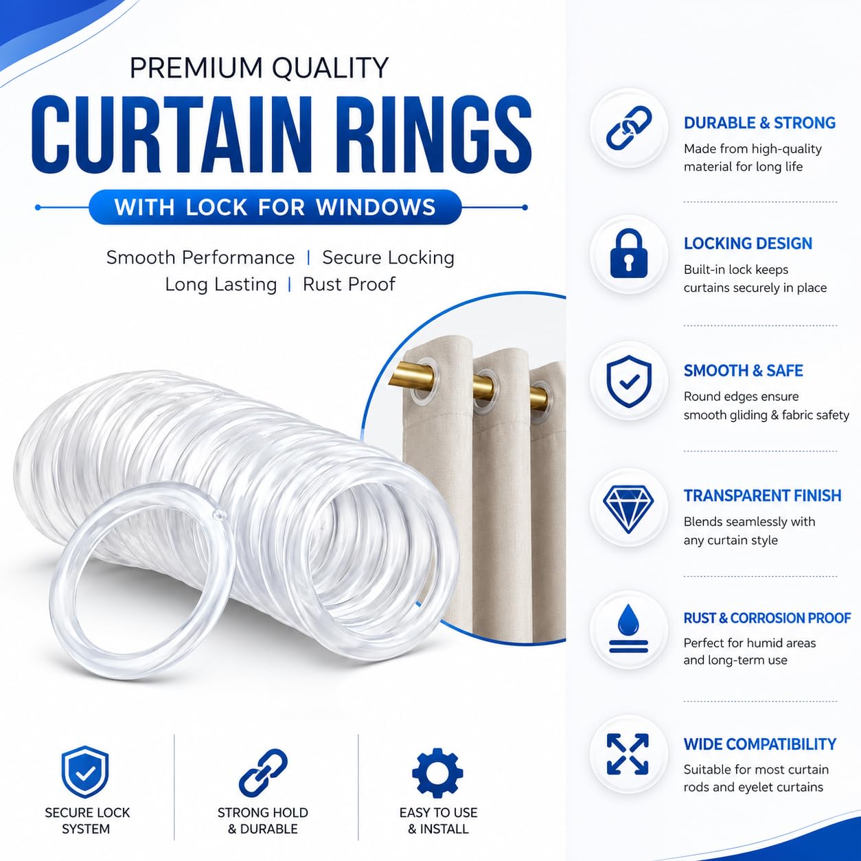 Plastic Curtain Rings - 25 Pack, Snap Lock -5 Plastic Curtain Rings - 25 Pack, Snap Lock -5