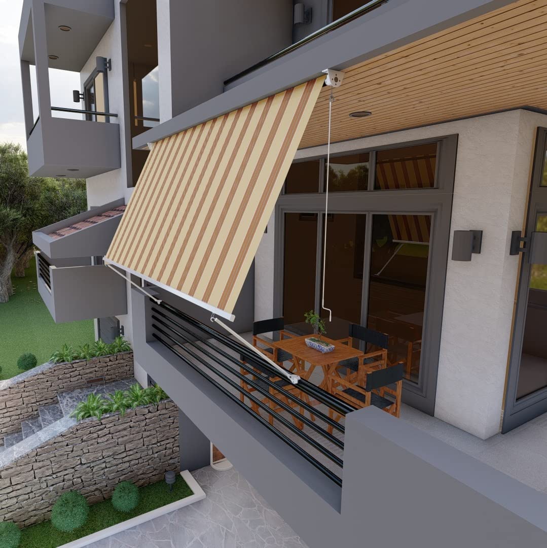 Tenda da Sole a Caduta 3x2,5 mt Beige/Bordeaux, Beige/Verde, Beige/ocra, Beige Finestra o Balcone Milos (Beige/Ocra)