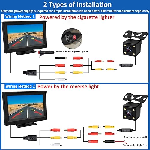 Miniatura 2 de Kairiyard Cámara de respaldo, cámara de visión trasera inversa para automóvil con monitor de 5 pulgadas, HD de 170 , visión nocturna gran angular,