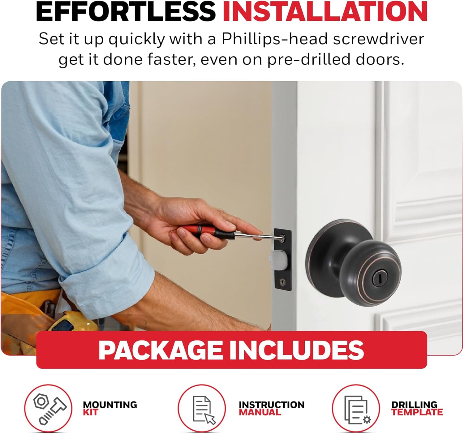 Honeywell Safes & Door Locks - Bedroom Door Knob with Lock and Key - Locking Interior Door Knobs Ideal for Closet, Room & Bathroom Requires Privacy - 5.25"L x 2.75"W In - Oil Rubbed Bronze - 8101402