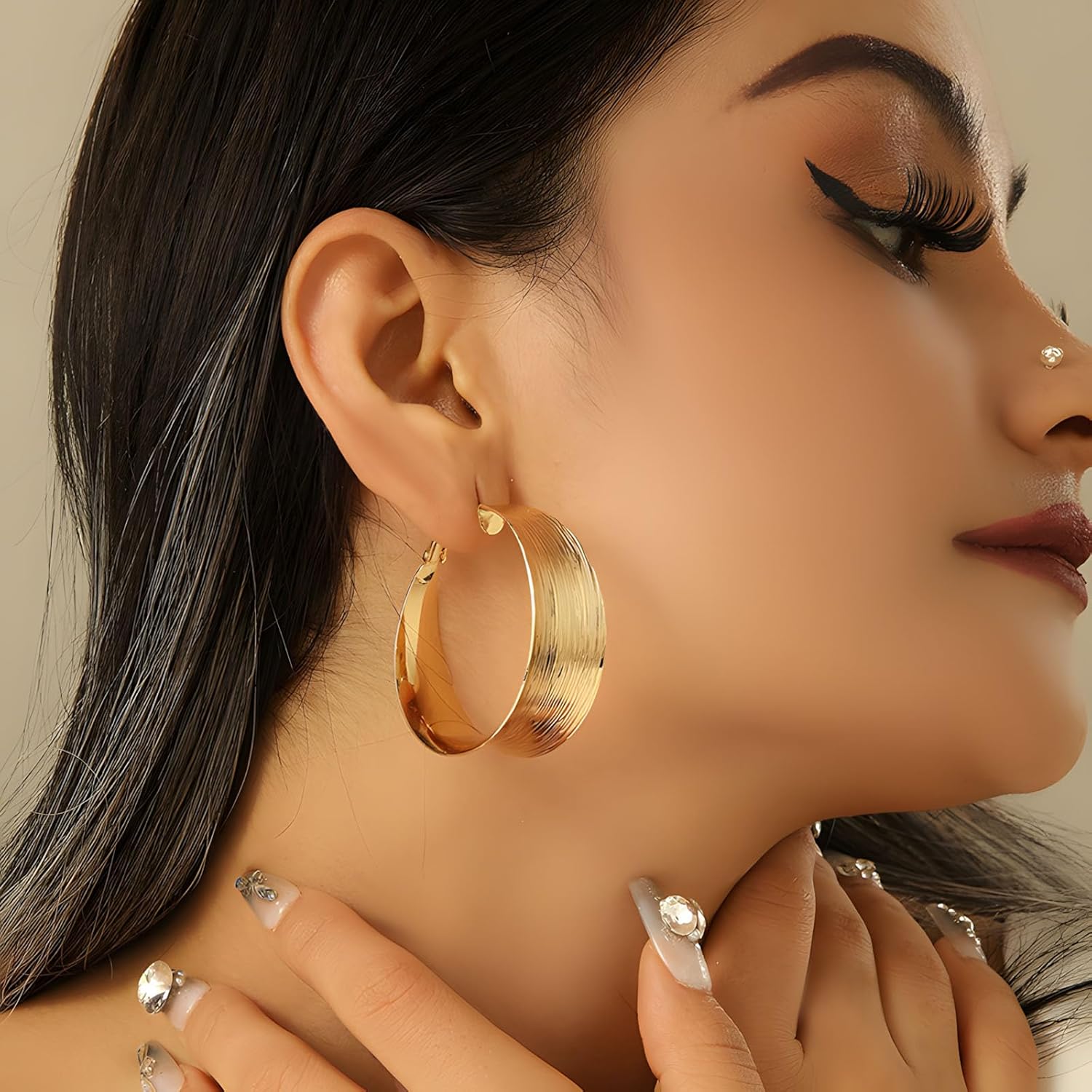 Chunky Hoop Earrings for Women 14k Gold Big Hoop Earrings Chunky Statement Hoop Earrings - Image 2