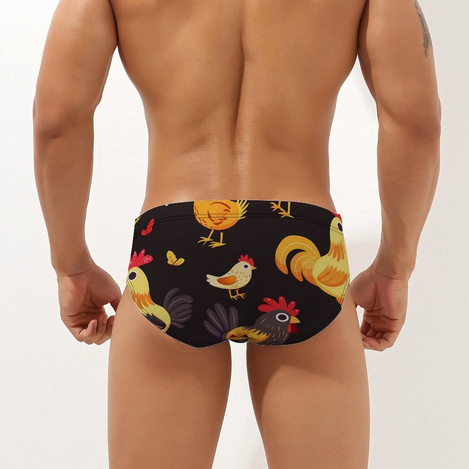 Farmhouse Rooster Chicken Hen Mens Swim Briefs Bikini Swimwear Print Beach Shorts Sexy Swimsuit 3XL