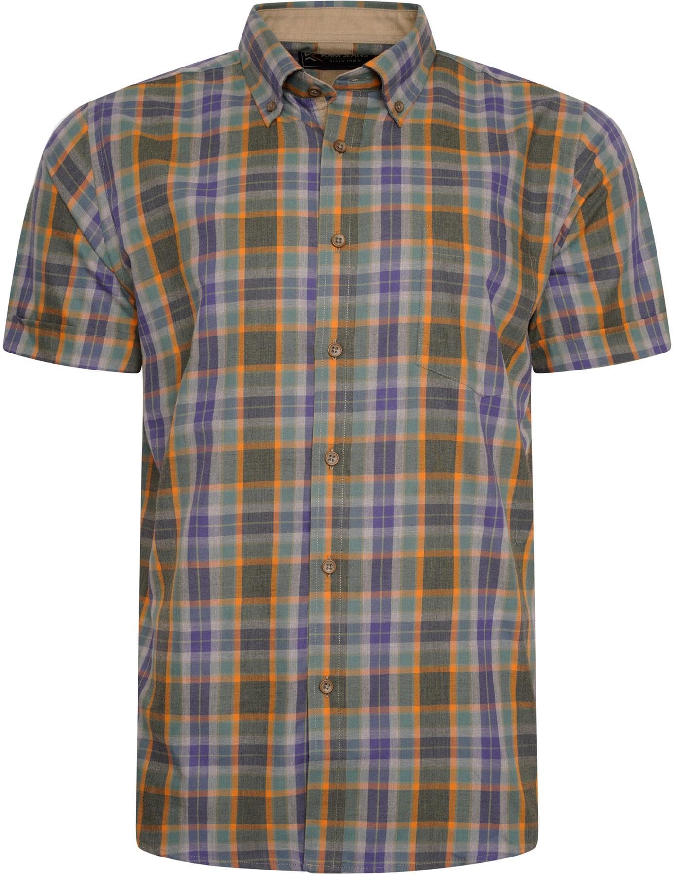 Kam Men's Sage Check Shirt Short Sleeve Chest Pocket Button Down Casual Plus Size 2XL-8Xl 6282 (Uk, Alpha, 7XL, Plus, Regular, )
