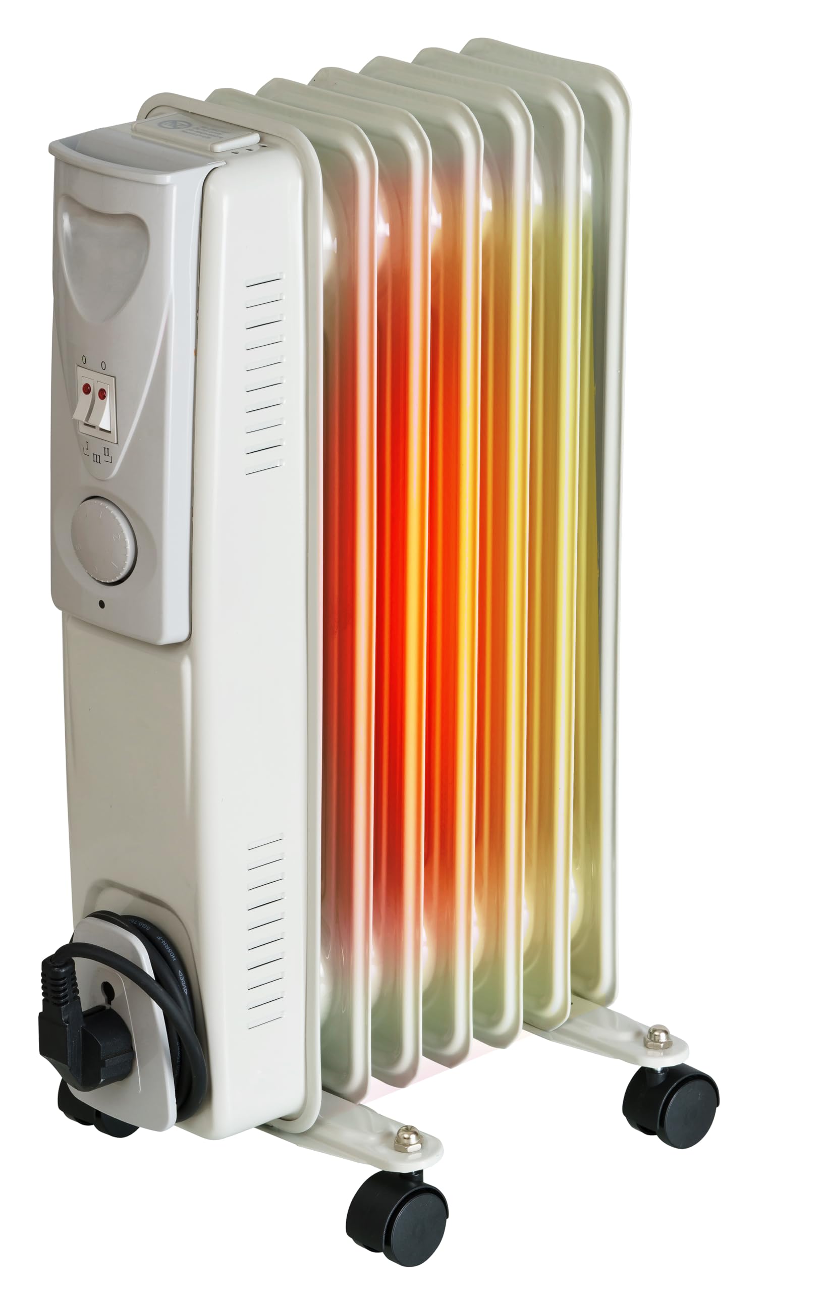 BROLLUX Chauffage à huile électrique 1500W Radiateur à huile Chauffage électrique 7 ailettes Radiateur mobile Appareil de chauffage Thermostat Chauffage à huile