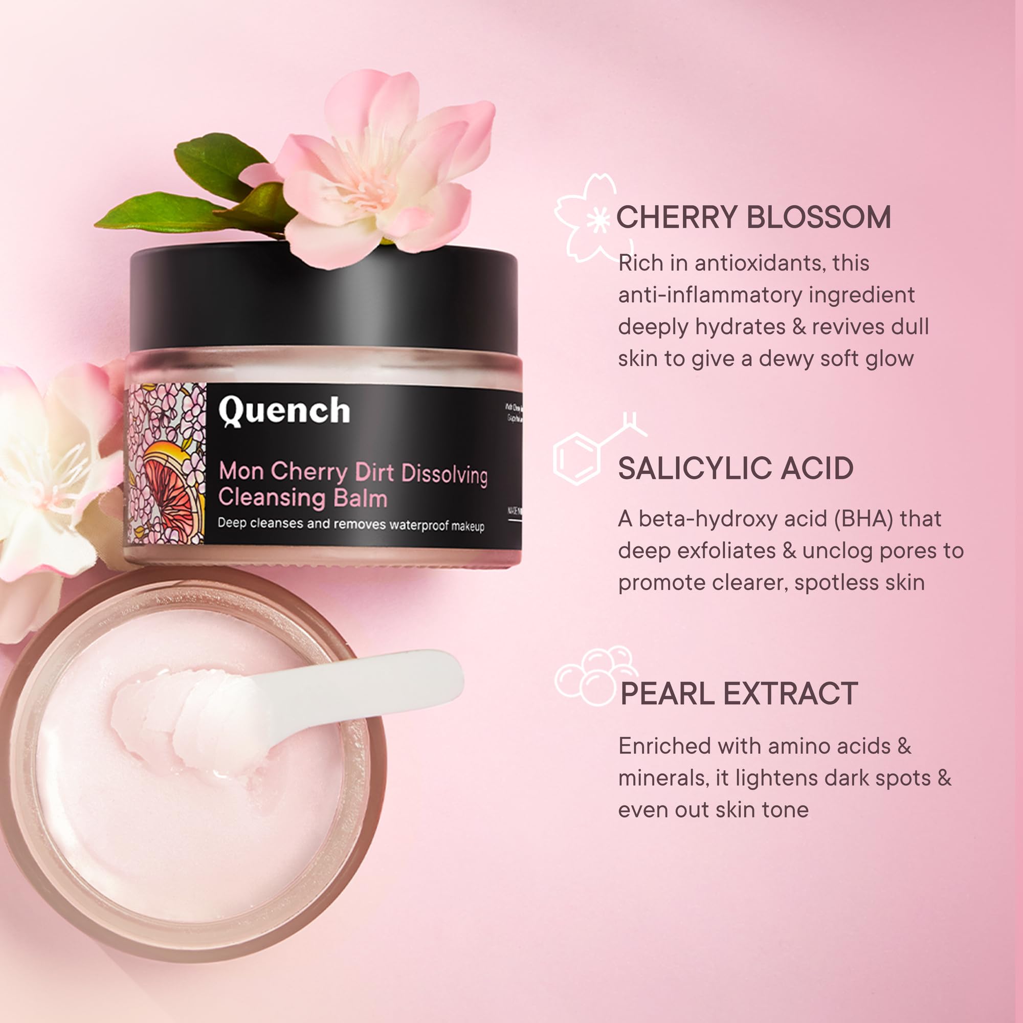 Quench Mon Cherry Dirt Dissolving Cleansing Balm | Made in Korea | Oil Based Face Cleanser and Makeup Remover Mini (10ml) 1