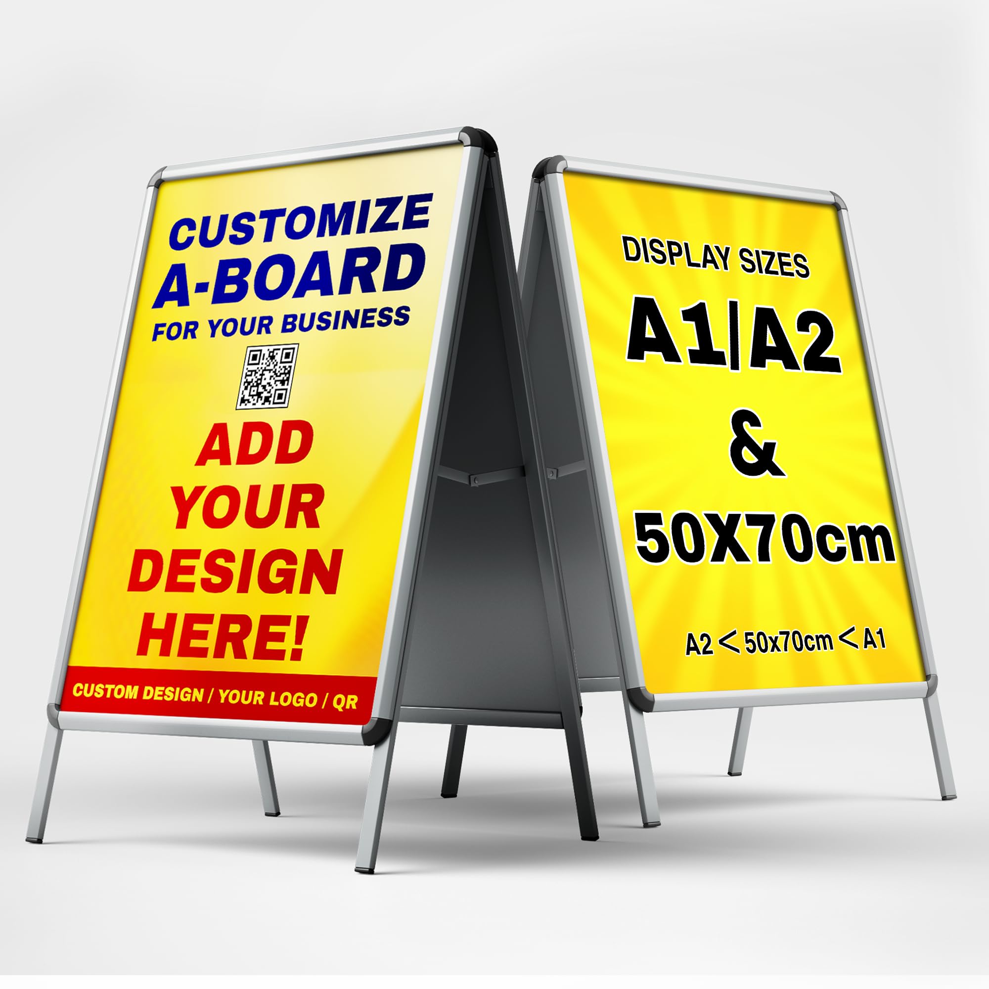 Custom Pavement Sign A-Board A2 A1 50x70cm, Personalised Double-Sided Display & Signs Board, Shop Front Advertising A-Frame Poster Sign for Business (Light A bords Poster Frame)