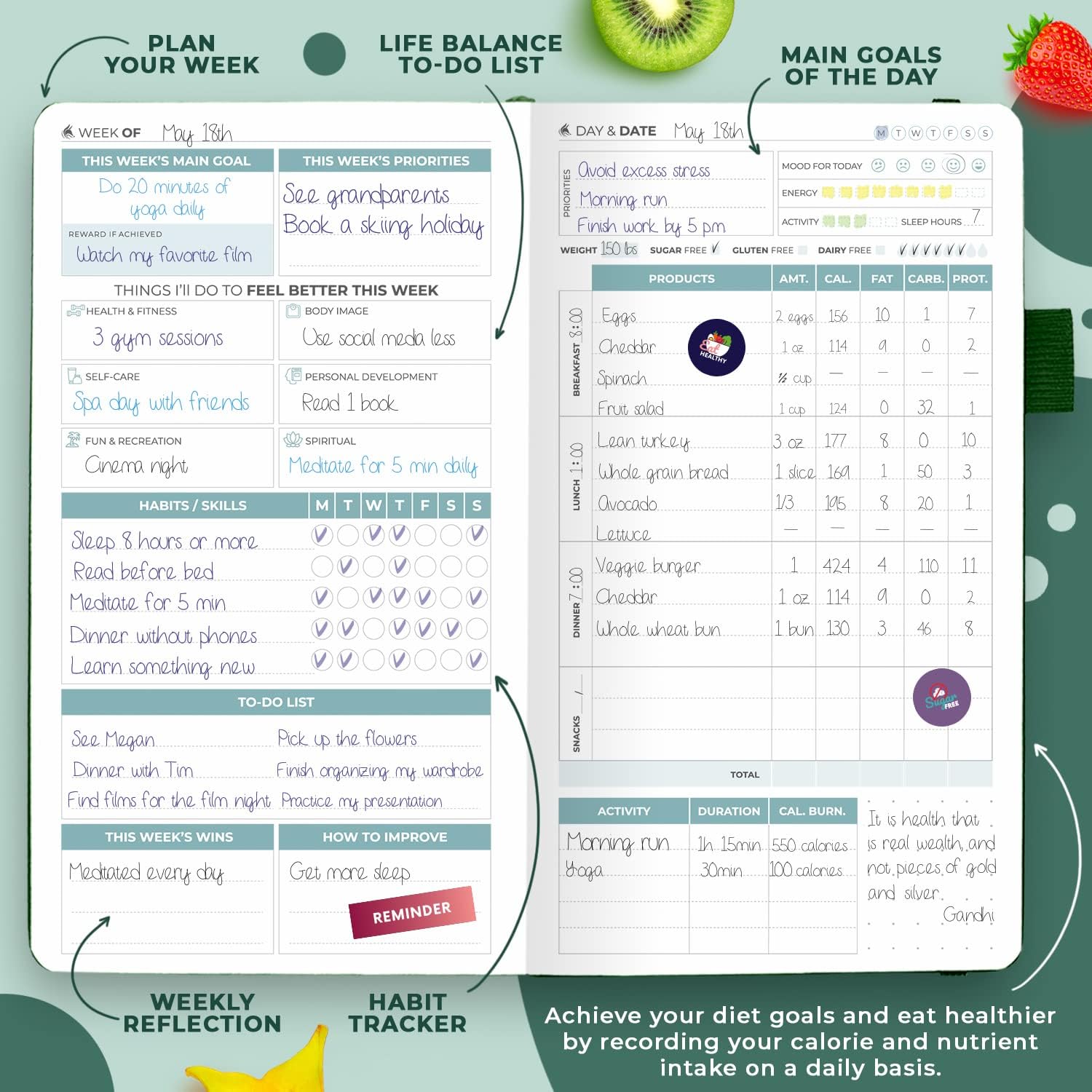 Clever Fox Wellness Planner & Food Journal Small Forest Green image 4