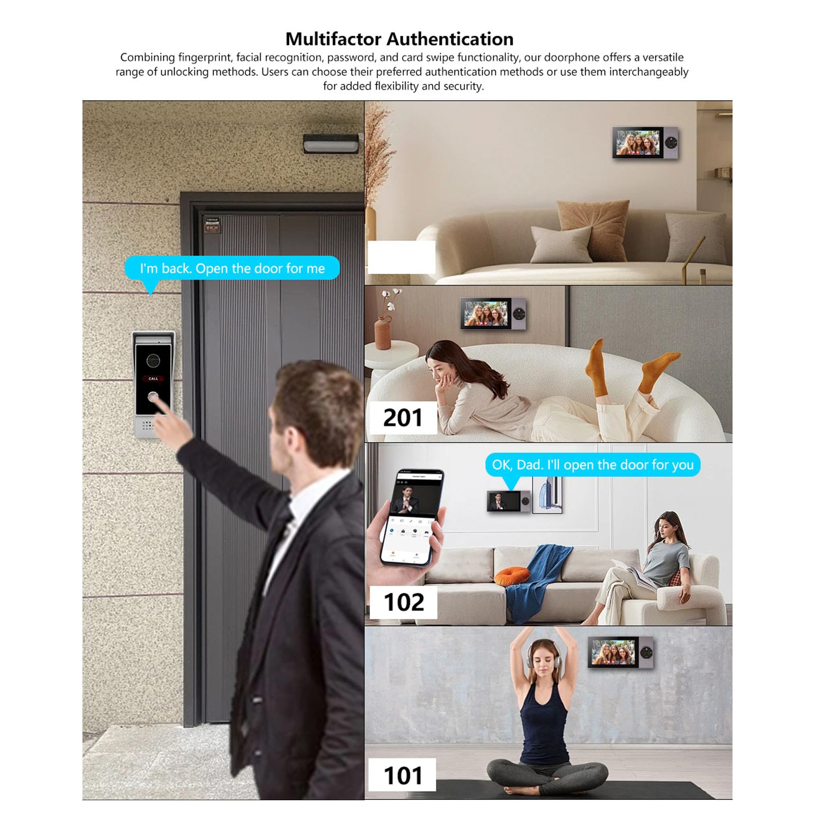 Videocitofono Cablato, Campanello Touch Screen 7 Pollici con Monitor Fotocamera per Appartamento in Villa, Monitoraggio Sblocco Doppia Via,Visione Notturna, Grandangolo (Spina europea)