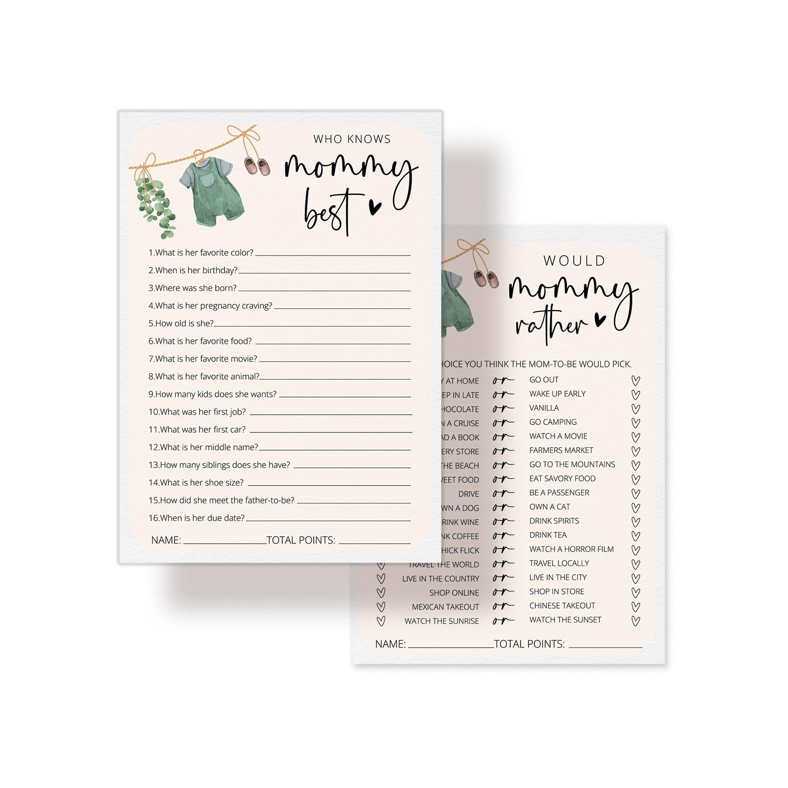 Photo 1 of Nuhany Hilarious Baby Shower Games, Locally Grown Who Knows Mommy Best Game, Would Mommy Rather Locally Grown Baby Shower Decorations -30 pcs, 5x7 in - G08