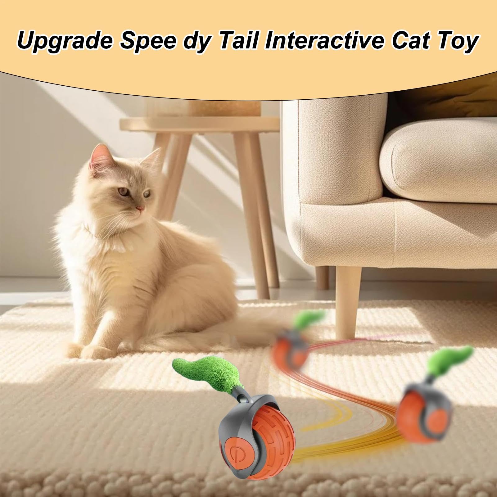 Balle interactive pour chat avec queue en peluche, jouet d'intérieur