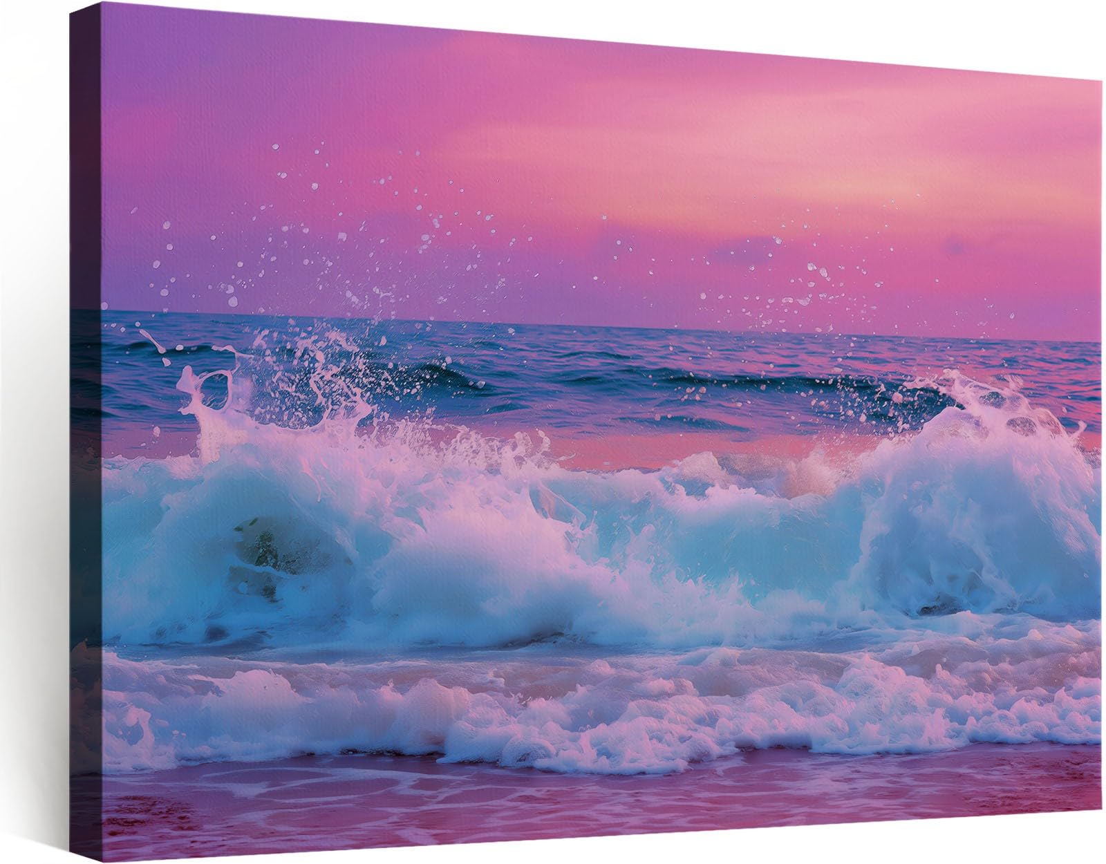 Generisch Leinwandbild Sonnenuntergang Meer Wellen 90x60cm Wandbild Kunstdruck auf Leinwand, Modern Wanddeko Bilder für Wohnzimmer Schlafzimmer Flur Büro Esszimmer Dekoration